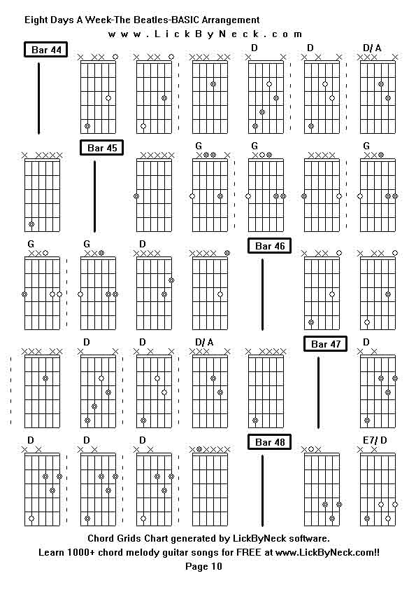 Chord Grids Chart of chord melody fingerstyle guitar song-Eight Days A Week-The Beatles-BASIC Arrangement,generated by LickByNeck software.